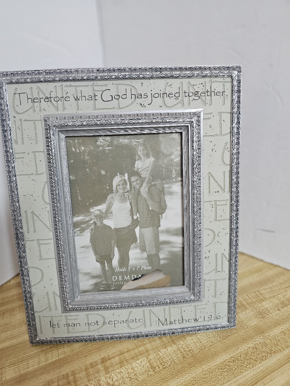 DEMDACO Faith Wedding Photo Frame 5x7 Matthew 19:6 Christian Marriage Silver